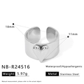 Disegno tecnico di un anello impermeabile in acciaio inossidabile con dimensioni e cuore - Stile Tutto Argento (NB-R24516)