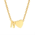18K gold plated stainless steel heart necklace featuring a 3D letter N pendant - Gold - Letter N