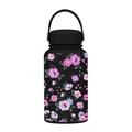 650ml schwarze Edelstahl-Isolierkanne mit rosa und lila Blumenmuster und Tragegriff - Schwarz Blumiges Design