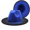 Detailed side view of felt fedora hat featuring royal blue to black gradient brim - M (56-58cm) / Royal Blue + Black
