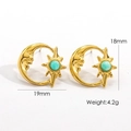 French vintage 14K gold plated earrings with celestial moon sun and turquoise inlay - Amazonite
