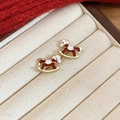 Dettaglio ravvicinato di orecchini a lobo a cavallo a dondolo dorati con smalto rosso e bianco - Orecchini a Lobo a Cavallo a Dondolo in Smalto Rosso e Bianco (2# Perno in Argento-Oro-Rosso)