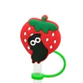 Strawberry-shaped silicone straw cover with a cartoon charcoal sprite character - Black Cartoon Strawberry-1704-27