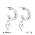 Orecchini a doppio cerchio con ciondolo a cuore in argento e acciaio inox da 16mm - Color Acciaio