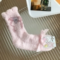 Rosa Korallenvlies Socken mit Katzen-Stickerei und dekorativer Schleife für Damen - Einheitsgröße / Rosa/Katze