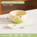 Ceramic bowl and spoon set with cute green roll cake pattern and 450ml capacity - Bowl + Twist Spoon / Yellow - Swiss Roll Pattern