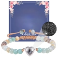 Bracelet coeur à projection avec perles mates vertes et carte cadeau pour fille - Amazonite - To My Best Mom