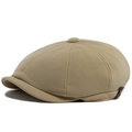Berretto newsboy kaki classico con design a 8 pannelli e dettaglio laterale in pelle - Regolabile (55-60cm) / Cachi
