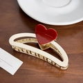 Pinza per capelli in acetato crema con cuore rosso e molla in metallo dorato - Pinza per Capelli a Cuore Rosso-11cm