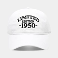 Detailed view of the Limited Edition 1950 embroidery on a white cotton baseball cap - Adjustable / 1950 White