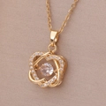 Golden stainless steel heart pendant necklace with shimmering dancing white stone - 91#XL2161-8