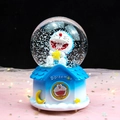 Doraemon musical snow globe with astronaut theme and blue resin base decoration - Blue Star-Hugging Cat