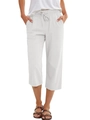 Detail of white cotton linen trousers featuring drawstring waist and side pockets - S / White