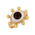 Golden copper ring featuring a brown red evil eye design with colorful oil drip finish - Dark Red - Beaded Eye