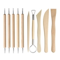 10-piece clay sculpting tool set featuring dual-tip metal ball styluses and wood modeling knives - 10-piece Set Style E (5 Ordinary Wooden Clay Tools + 5 Raw Wood Rhinestone Pens)