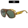 Oversized retro sunglasses with yellow and black tiger stripes and dark green lenses C5 - Wood Grain Frame Dark Green Lens