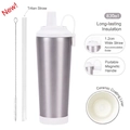 830ml Edelstahlbecher mit Keramikbeschichtung, Magnetgriff und breitem Strohhalm - 830ml / Silber D