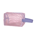 Pink and purple mesh beach toy bag with zipper closure and side carrying handle - Mesh Octagonal Bag Pink 17x11x8cm
