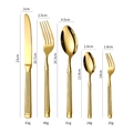 Golden Roman column stainless steel 5-piece cutlery set with size and weight details - Five-Piece Set / Gold