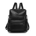Mochila clásica de cuero PU negro para mujer con textura suave y varios cremalleras - Negro