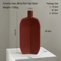 Modern tall brick red ceramic vase with vertical ripple texture for living room decor - Tall Ribbed Vase 2177-1 Terracotta