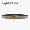 Ceinture pour femme en cuir de vachette kaki clair avec boucle géométrique dorée - 105cm / Khaki Clair