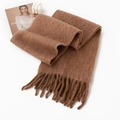 Brown cashmere-feel scarf with fringes and minimalist aesthetic on white background - 240*30cm / Brown