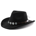 Detail of black suede cowboy hat featuring turquoise beads and silver metal ornaments - M (56-58cm) / Black