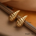 Detailed view of spiral teardrop earrings in gold plating with weight and size labels - Style 44724