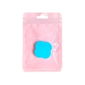 Blue clover makeup sponge in a pink resealable zip bag for jewelry and small items - 6x10cm * Macaron Powder * 16 Strands