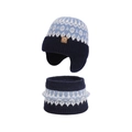 Winter knitted hat and neck warmer set in blue and white with snowflake patterns - Navy Blue