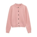 Gilet en maille rose à manches longues et col rond avec boutons noirs sur fond blanc - S / Rose