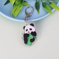 Cute panda holding bamboo acrylic keychain with durable silver lobster clasp - Climbing Bamboo Panda