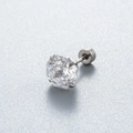 Silver titanium steel stud earring with octagonal cut clear cubic zirconia and screw back - 8mm Zirconia - 1Pc / White