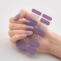 Purple laser gold nail stickers with glitter and solid colors shown on hands - Purple Gold Sequin And Flakes Style (DQ3-010)