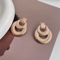 Vintage gold hollow heart stud earrings with retro flower and pearl textured patterns - E2021-3 Retro Striped Circle Style / Gold