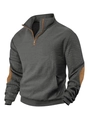 Detail van grijs gewatteerd sweatshirt met bruine faux suède elleboogstukken erop - S / donkergrijs