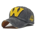 Distressed grey washed cotton baseball cap with yellow W patch and embroidered side detail - Dark Grey