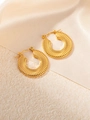 Macro detail of golden irregular water ripple earrings on elegant silk background - U-shaped Textured Style / Gold