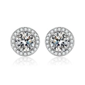 Boucles d'oreilles halo en argent sterling S925 avec zircons cubiques de taille ronde - Boucles d'Oreilles Clous Halo Rond [1 Carat]