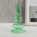 Elegant green borosilicate glass candlestick with geometric spheres and round base - Green