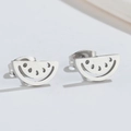 Polished stainless steel watermelon slice stud earrings with minimalist cutout design - Steel