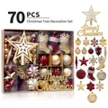Set de 70 adornos navideños con bolas rojas y doradas, estrellas y calcetines para árbol - Juego de estrella de copa y varios colgantes / Oro Rosa Rojo