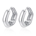 Detailed view of polished silver geometric earrings with a modern hexagonal design - Geometric Hexagon Hoop Style (MS-817-3) / Steel