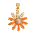 Copper daisy flower pendant with orange enamel and white zircon inlay details - Gold Orange Petal Partially Zirconia Daisy