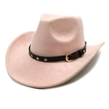 Chapeau de cowboy rose en laine avec bande en cuir noir et clous dorés - M (56-58cm) / Rose foncé