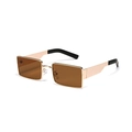 Retro rectangle metal sunglasses with gold frame and dark brown tinted lenses - Dark Brown