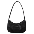 Borsa hobo a mezzaluna nera minimalista in ecopelle liscia con cerniera superiore - Nero