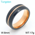 Anillo de tungsteno negro mate de 8mm para hombre con interior en oro rosa y ranura - US 9 / Estilo A Oro Rosa Negro (KR114250-TS)