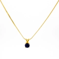 Elegant gold titanium steel rope chain necklace with a round sapphire blue zircon pendant - Stainless Steel Rope Chain / September-Sapphire